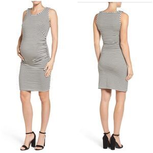 LAB40 maternity dress black and white‎ striped jersey nursing S